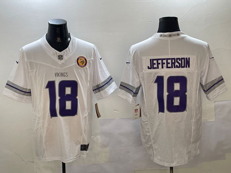 Men Minnesota Vikings #18 Jefferson White Throwback Three generation 2024 Nike Limited NFL Jersey style 2